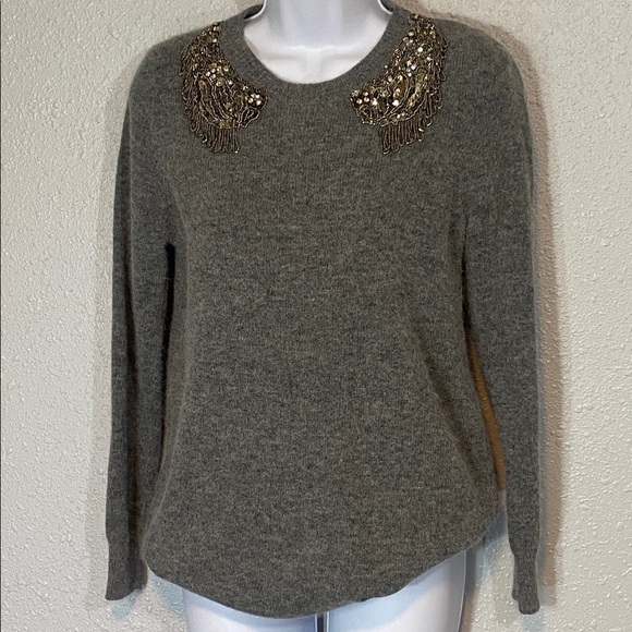 😍 Luxe Angora/Wool Blend Knit Jumper Beaded appliqué on Neckline - Picture 12 of 12